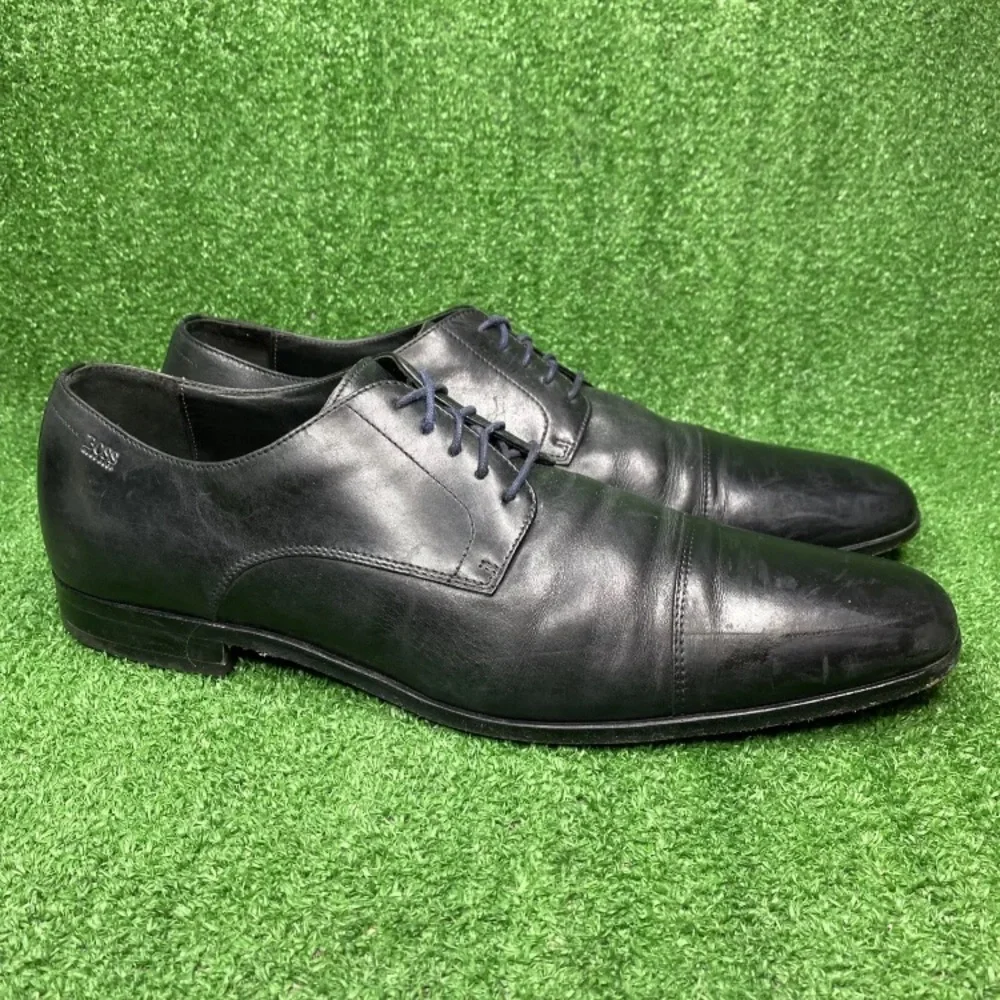 Boss Hugo Boss Dress Shoes Casual Oxford Black Leather Cap Toe‎ Lace Up Mens 13